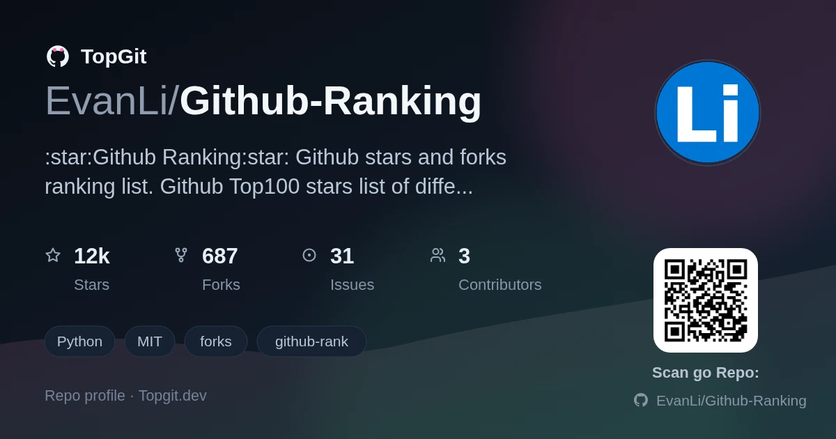 TopGit repo profile image for EvanLi/Github-Ranking