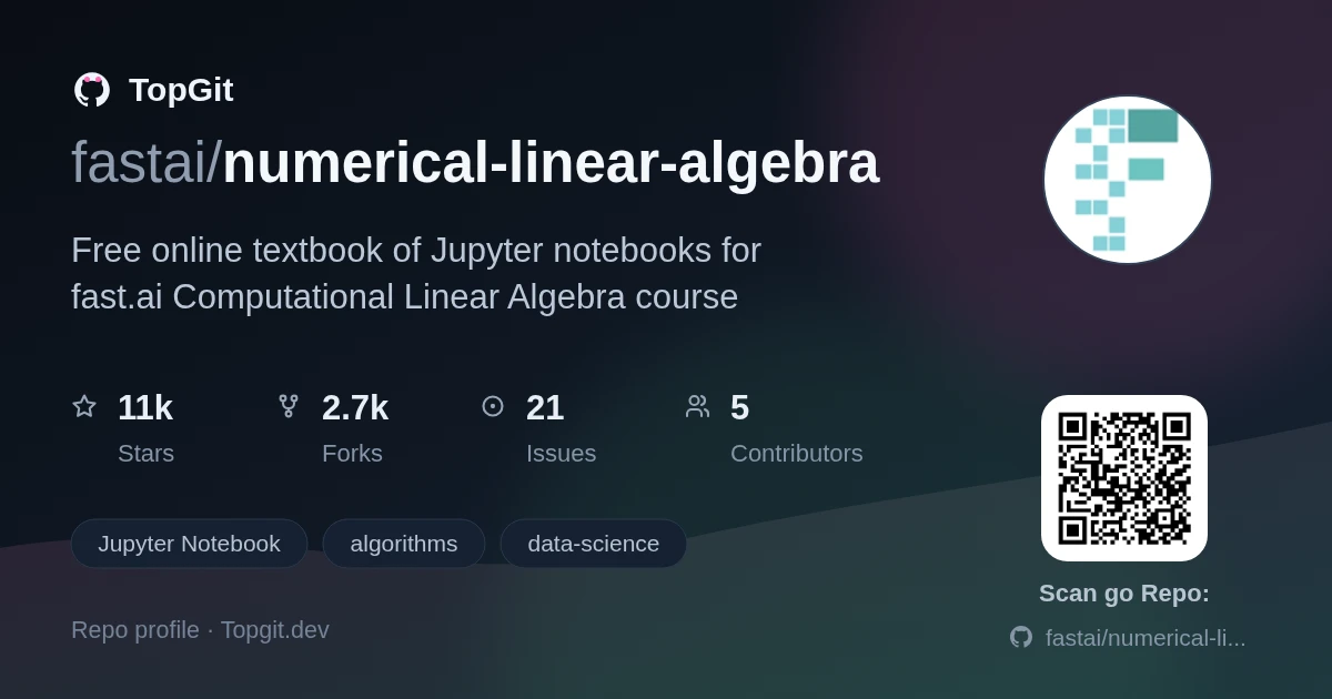 TopGit repo profile image for fastai/numerical-linear-algebra