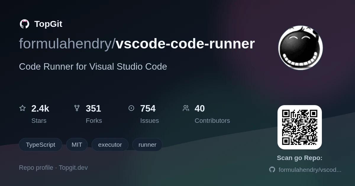 TopGit repo profile image for formulahendry/vscode-code-runner