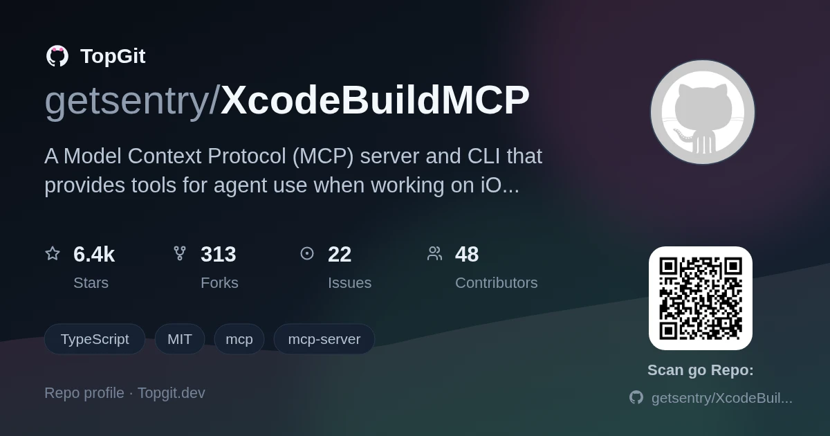 TopGit repo profile image for getsentry/XcodeBuildMCP