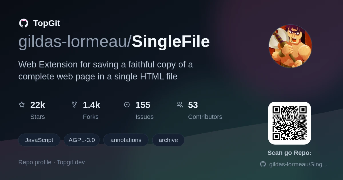 TopGit repo profile image for gildas-lormeau/SingleFile