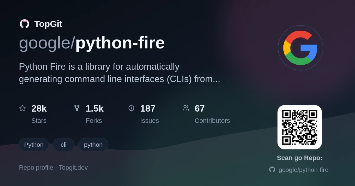 TopGit repo profile image for google/python-fire
