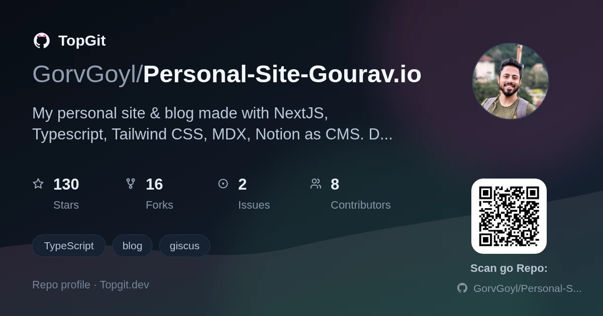 TopGit repo profile image for GorvGoyl/Personal-Site-Gourav.io