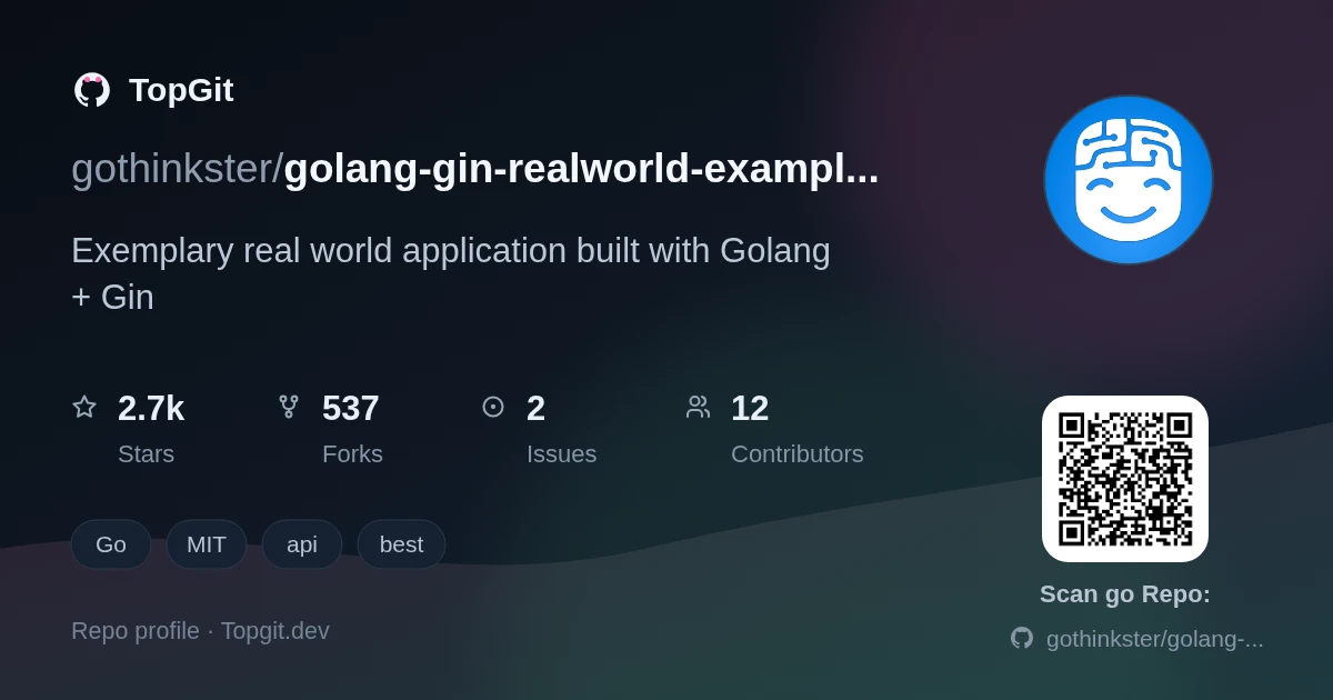 TopGit repo profile image for gothinkster/golang-gin-realworld-example-app