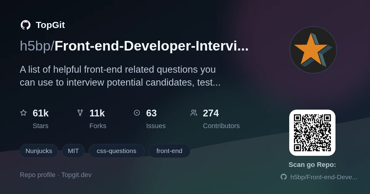 TopGit repo profile image for h5bp/Front-end-Developer-Interview-Questions