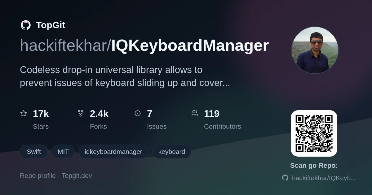 TopGit repo profile image for hackiftekhar/IQKeyboardManager