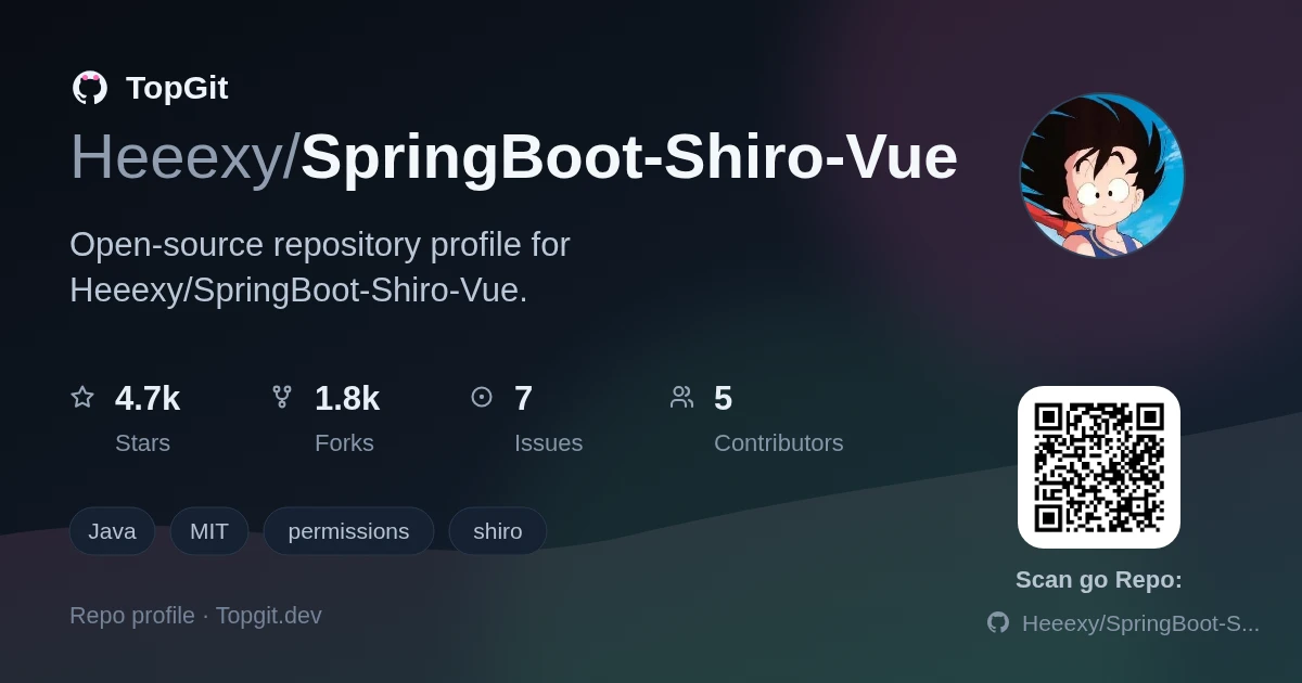 TopGit repo profile image for Heeexy/SpringBoot-Shiro-Vue
