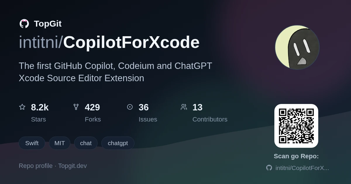 TopGit repo profile image for intitni/CopilotForXcode