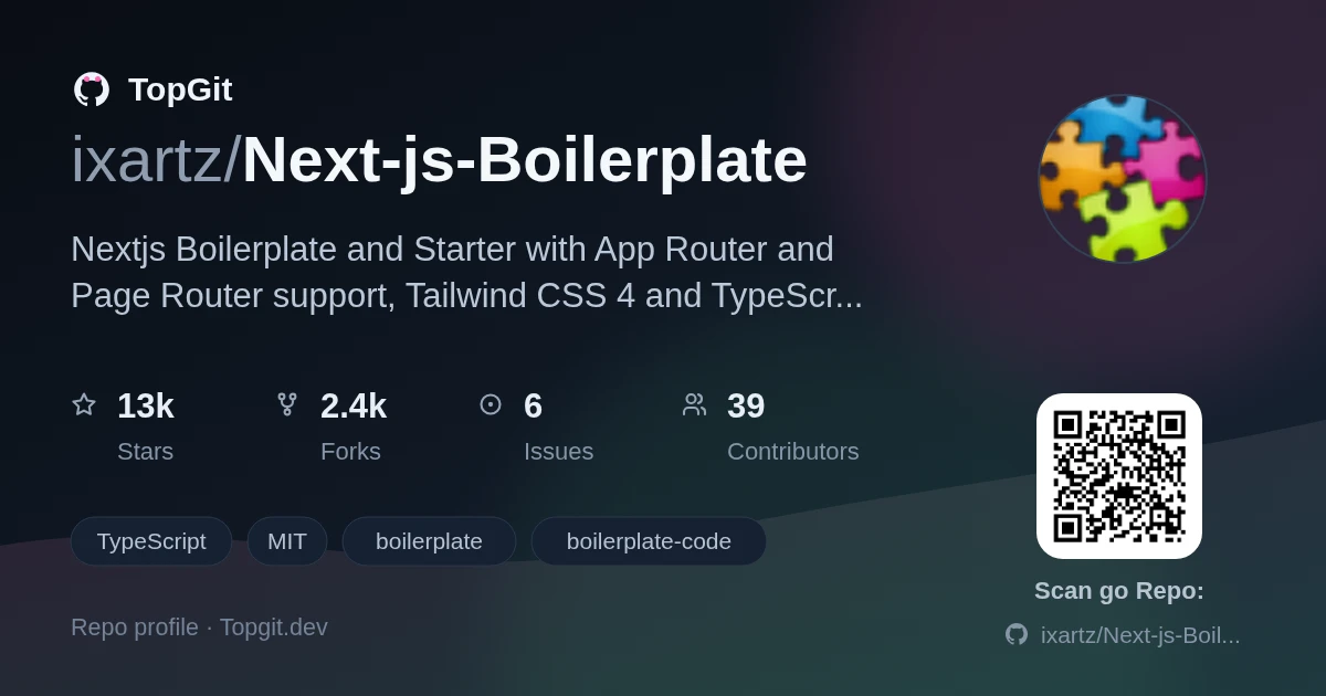 TopGit repo profile image for ixartz/Next-js-Boilerplate