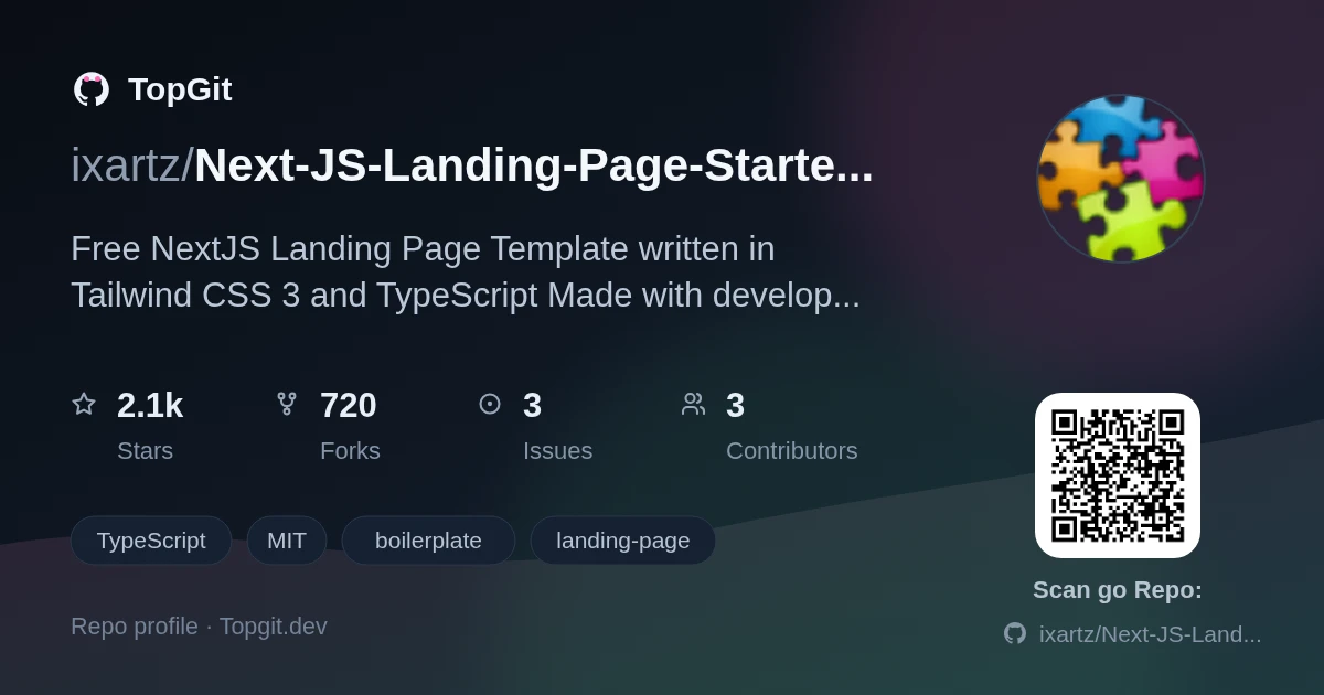 TopGit repo profile image for ixartz/Next-JS-Landing-Page-Starter-Template