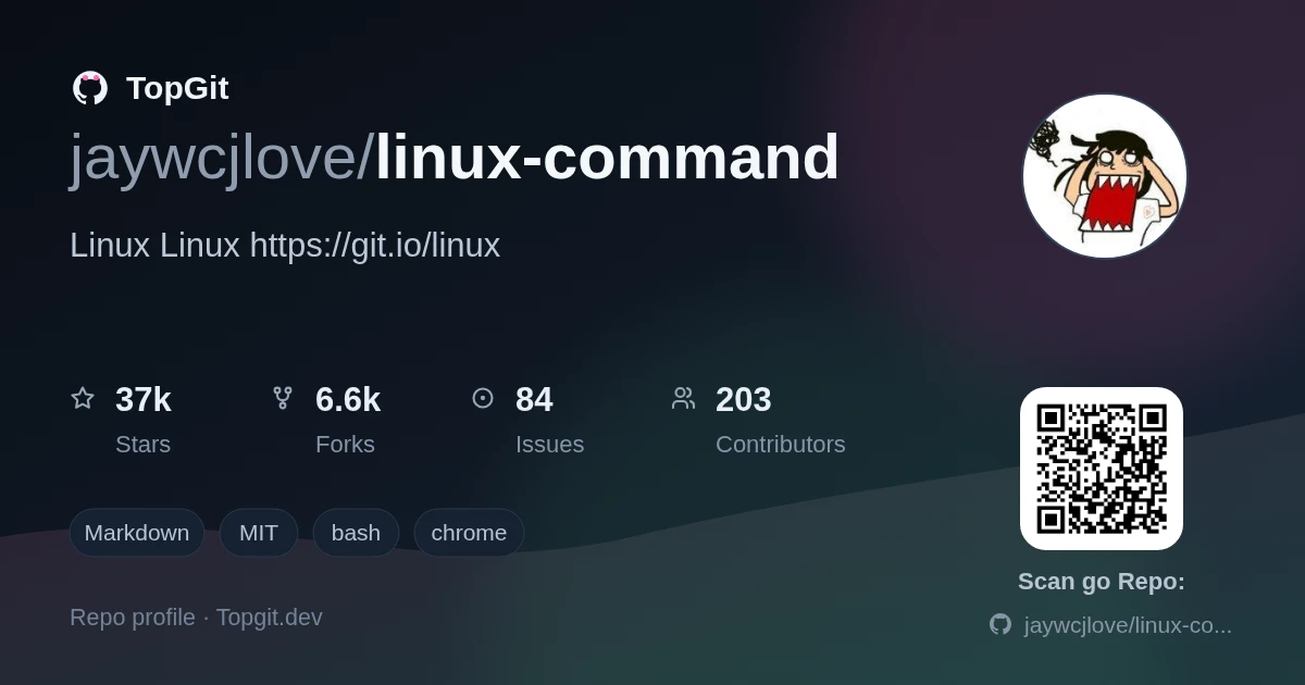TopGit repo profile image for jaywcjlove/linux-command