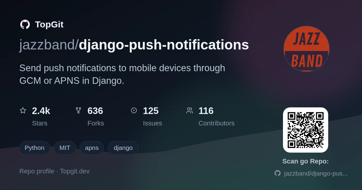 TopGit repo profile image for jazzband/django-push-notifications