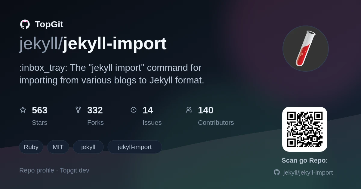 TopGit repo profile image for jekyll/jekyll-import