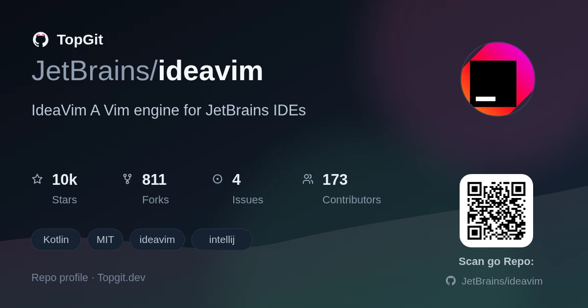 TopGit repo profile image for JetBrains/ideavim