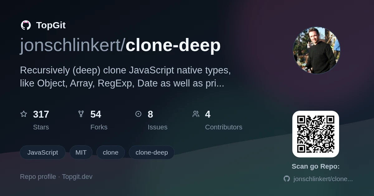 TopGit repo profile image for jonschlinkert/clone-deep