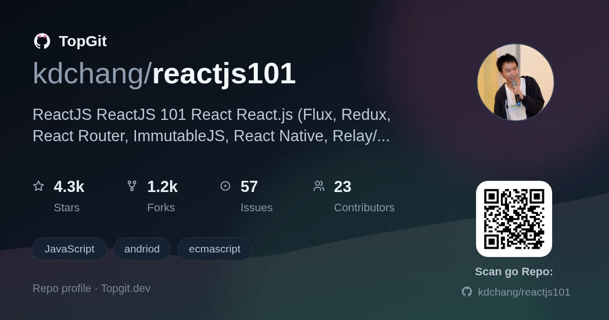 TopGit repo profile image for kdchang/reactjs101