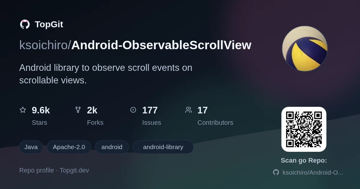 TopGit repo profile image for ksoichiro/Android-ObservableScrollView