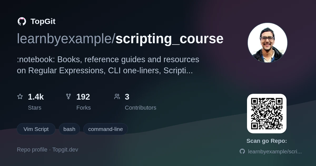 TopGit repo profile image for learnbyexample/scripting_course