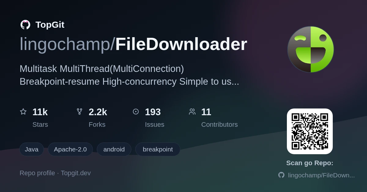 TopGit repo profile image for lingochamp/FileDownloader