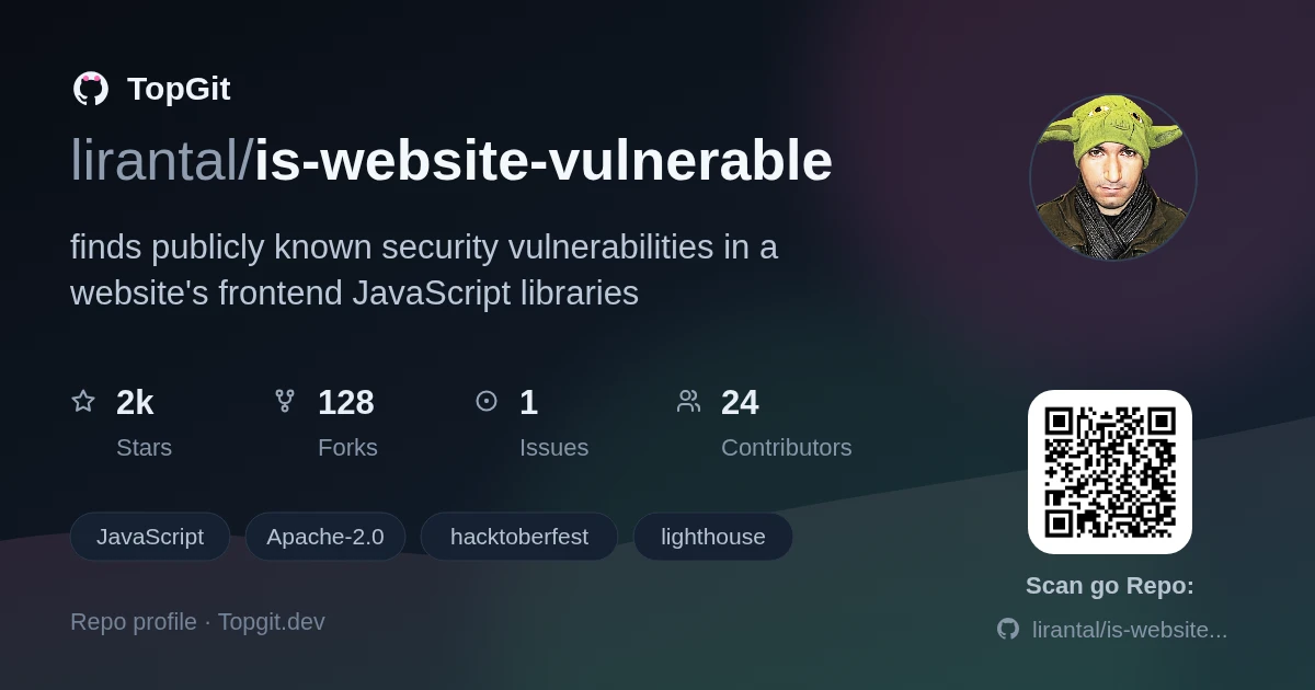 TopGit repo profile image for lirantal/is-website-vulnerable