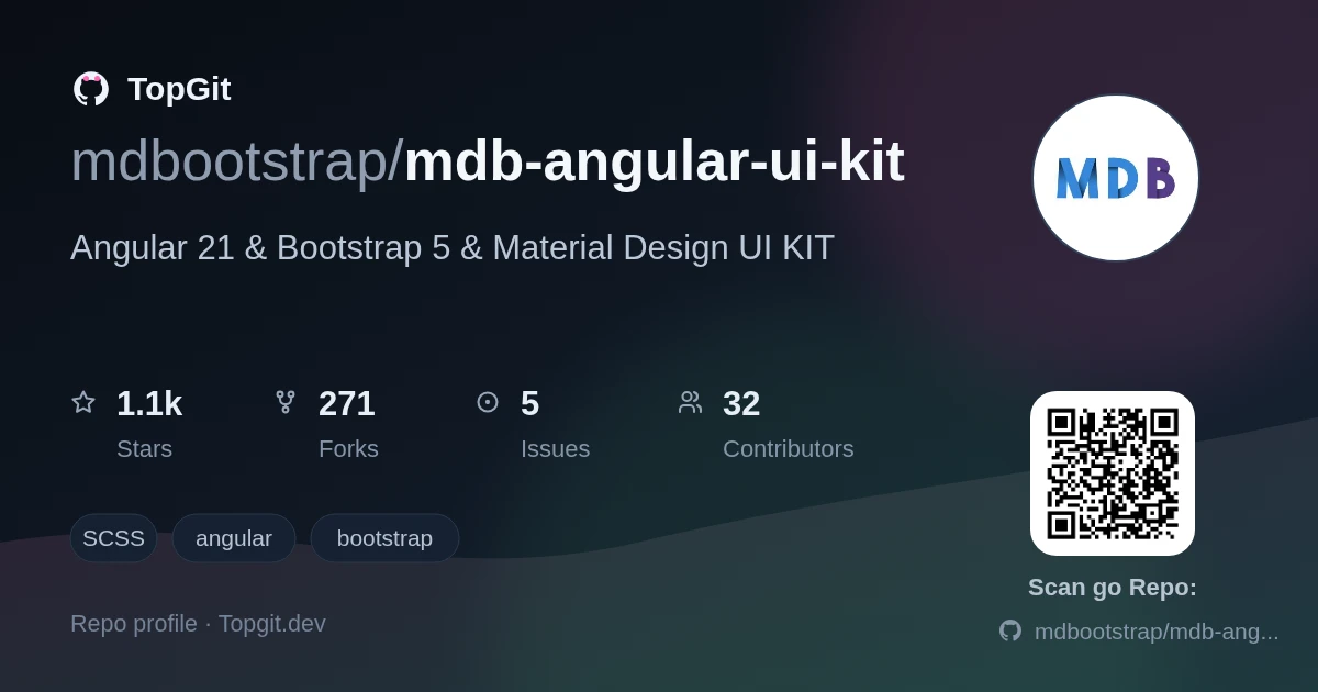 TopGit repo profile image for mdbootstrap/mdb-angular-ui-kit