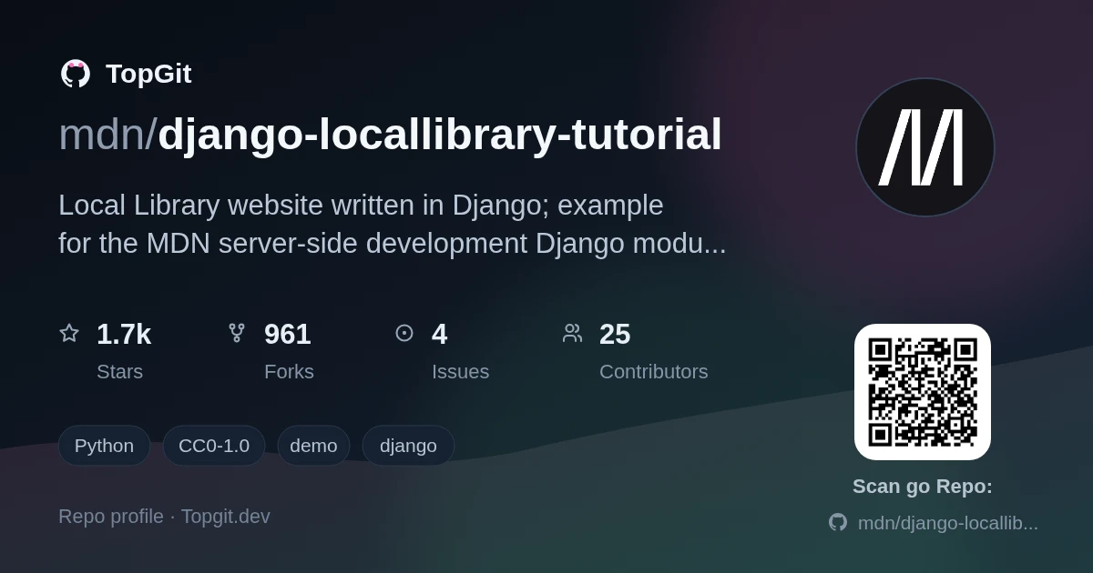 TopGit repo profile image for mdn/django-locallibrary-tutorial