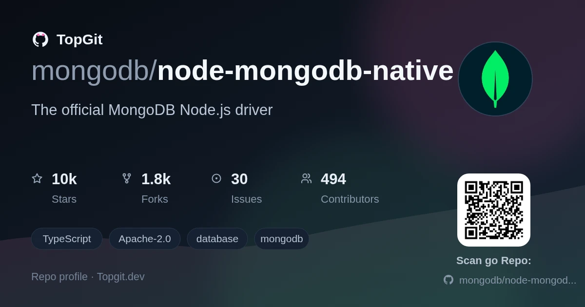 TopGit repo profile image for mongodb/node-mongodb-native