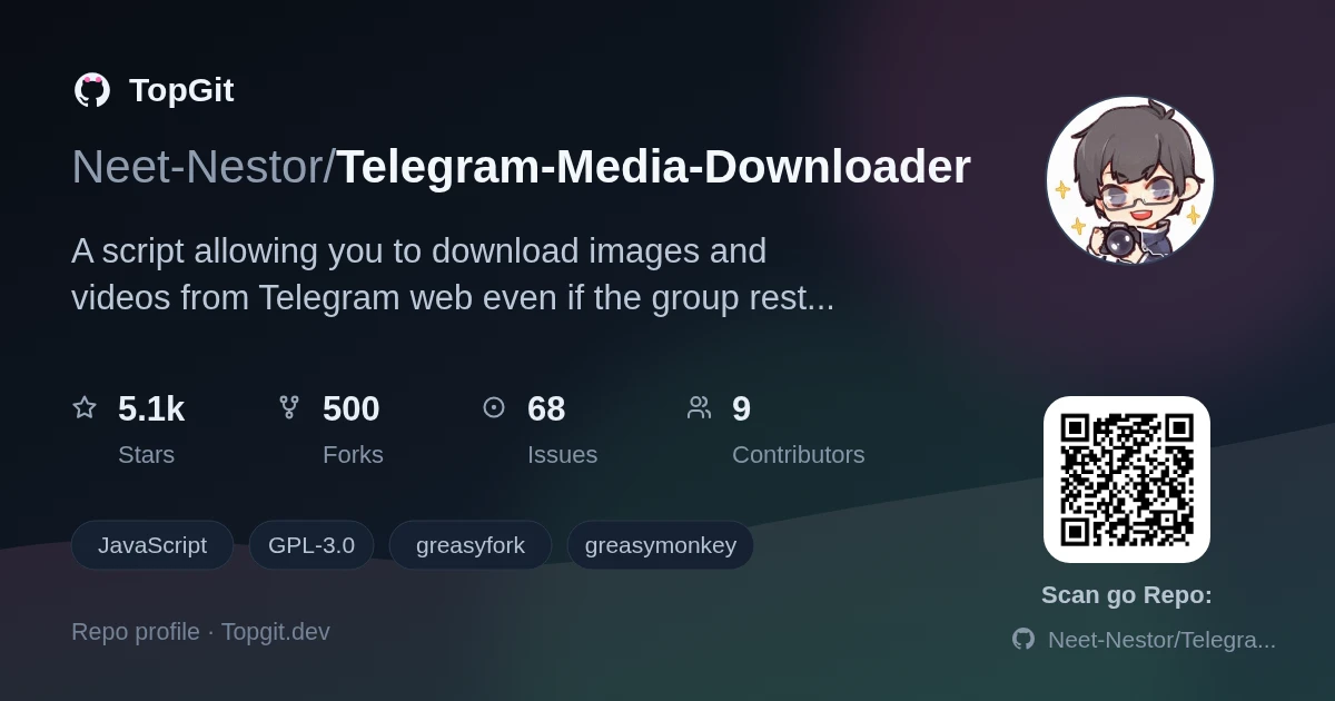 TopGit repo profile image for Neet-Nestor/Telegram-Media-Downloader