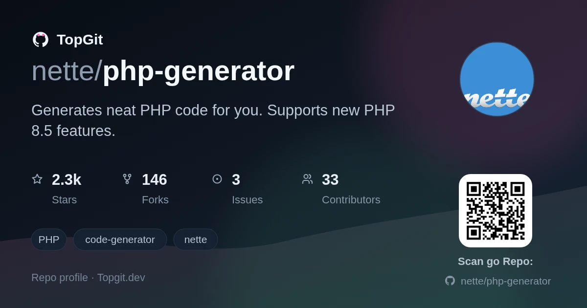 TopGit repo profile image for nette/php-generator