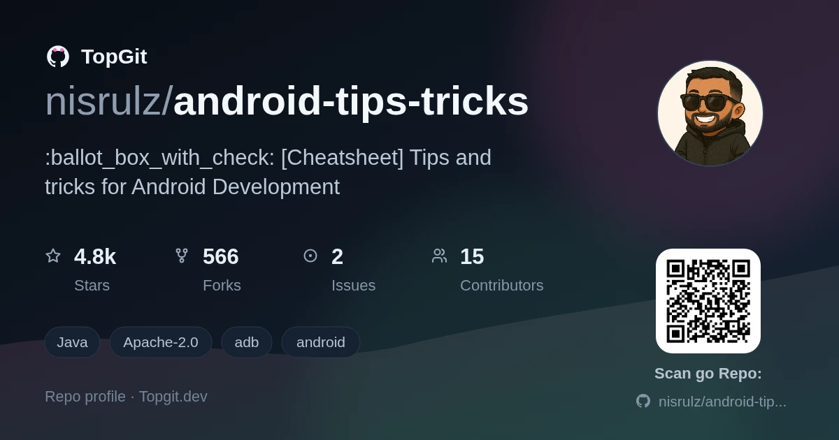 TopGit repo profile image for nisrulz/android-tips-tricks