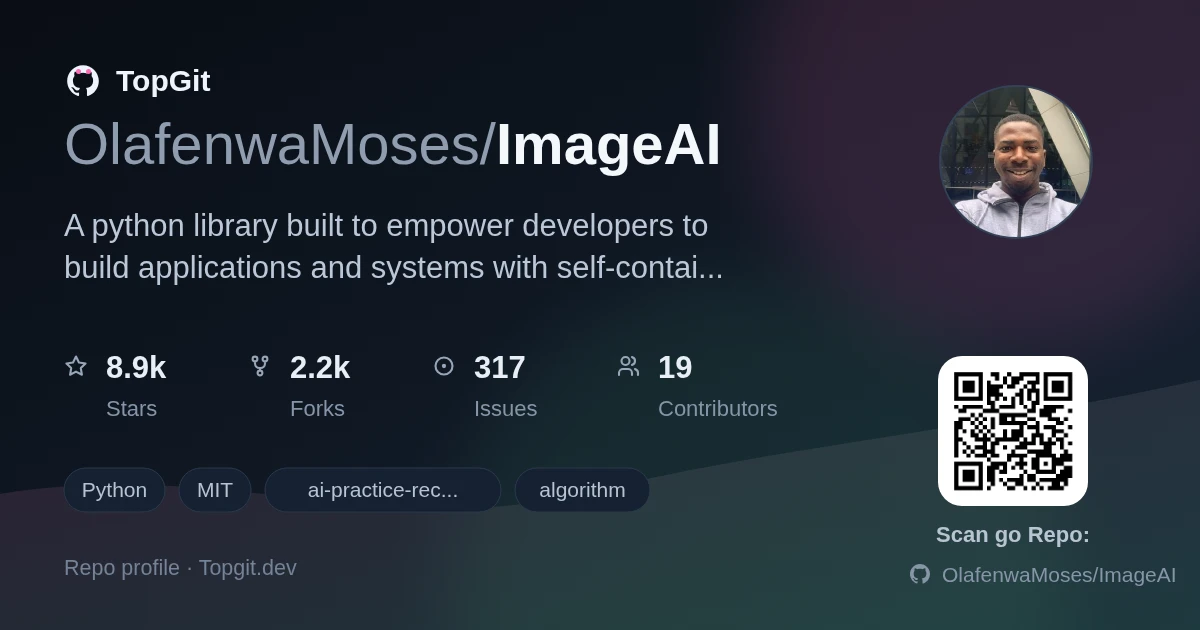 TopGit repo profile image for OlafenwaMoses/ImageAI