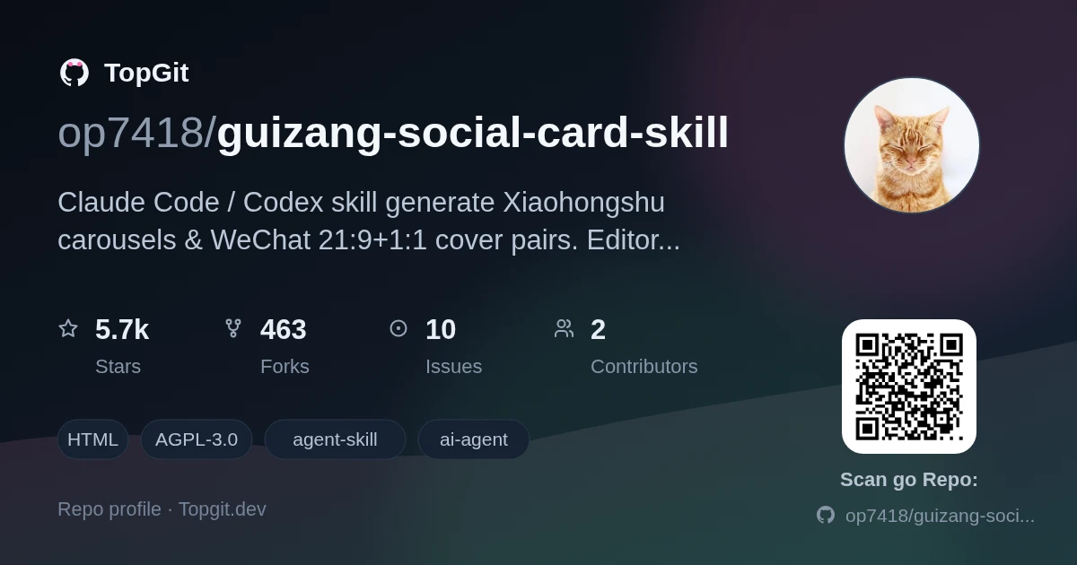 TopGit repo profile image for op7418/guizang-social-card-skill
