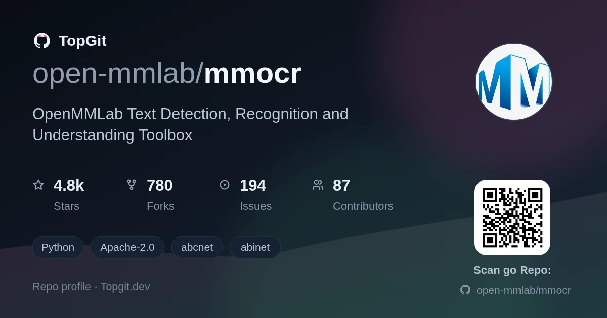 TopGit repo profile image for open-mmlab/mmocr