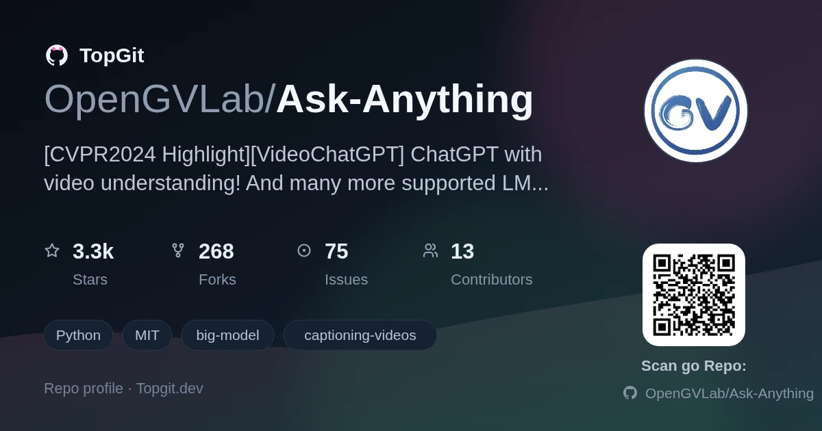 TopGit repo profile image for OpenGVLab/Ask-Anything