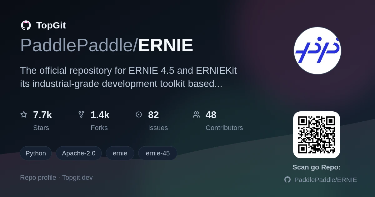 TopGit repo profile image for PaddlePaddle/ERNIE