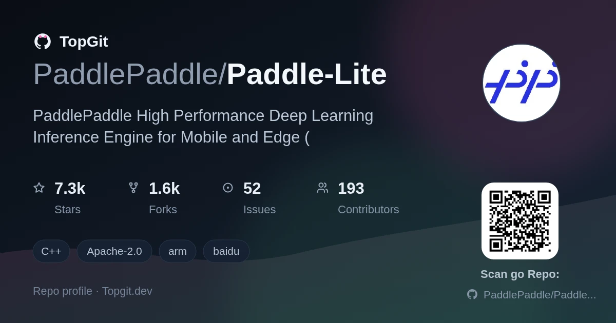 TopGit repo profile image for PaddlePaddle/Paddle-Lite