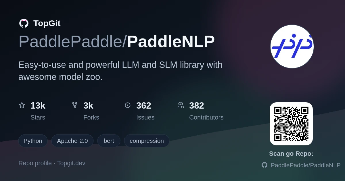 TopGit repo profile image for PaddlePaddle/PaddleNLP