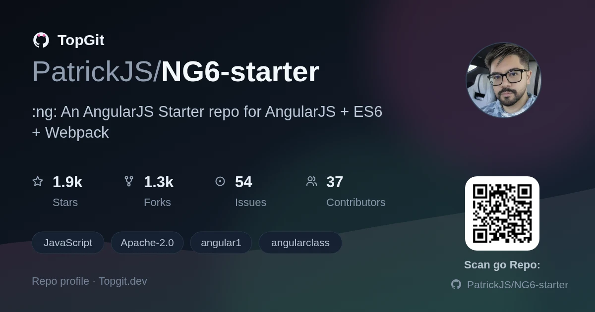 TopGit repo profile image for PatrickJS/NG6-starter