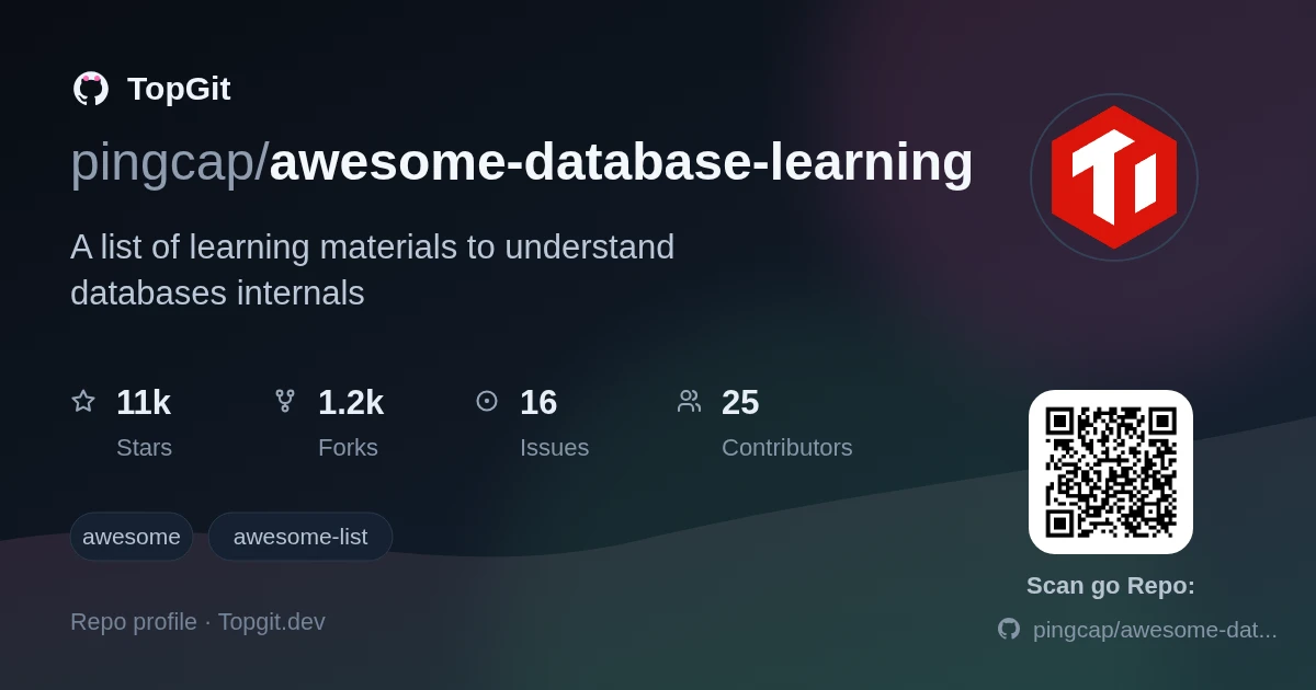 TopGit repo profile image for pingcap/awesome-database-learning