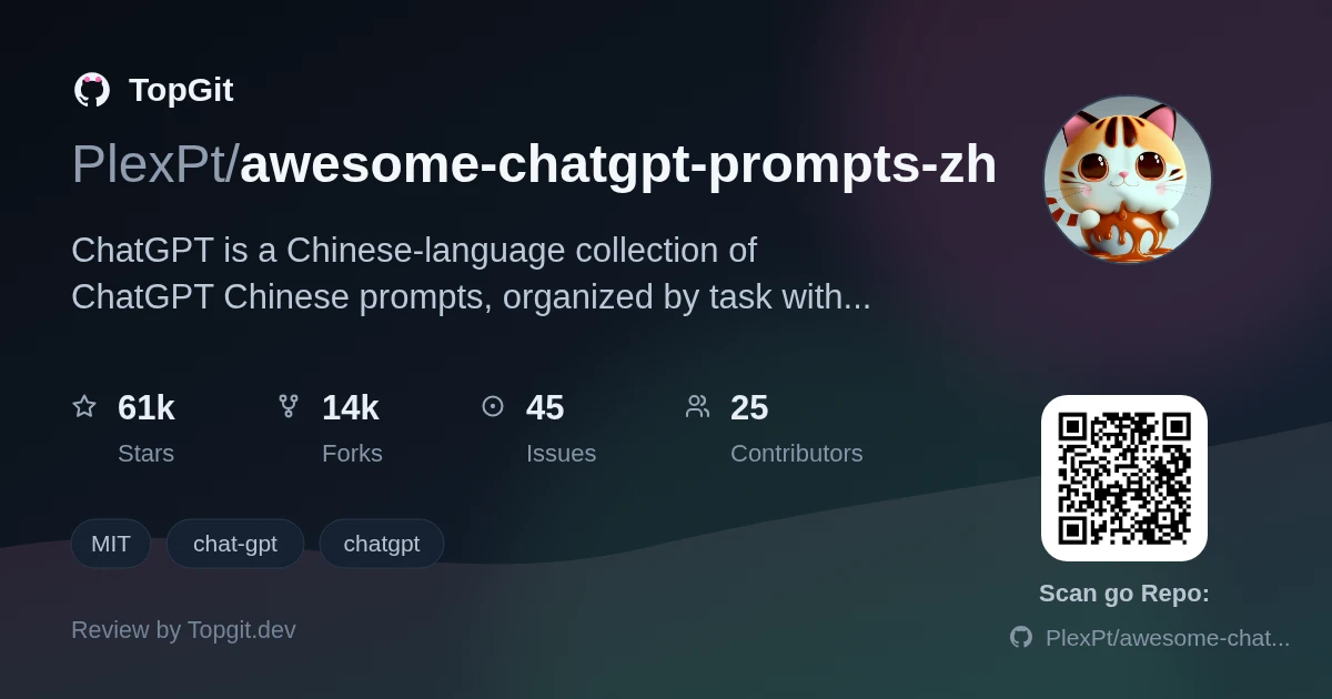 TopGit review image for PlexPt/awesome-chatgpt-prompts-zh