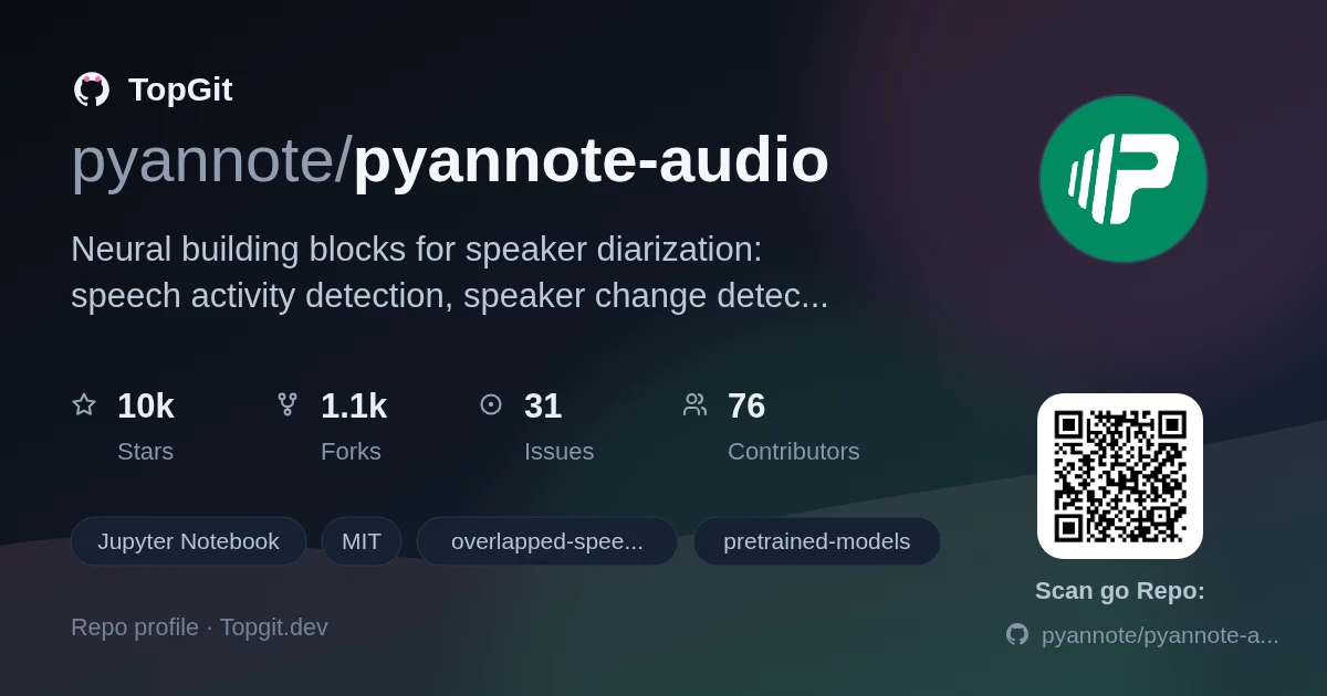 TopGit repo profile image for pyannote/pyannote-audio