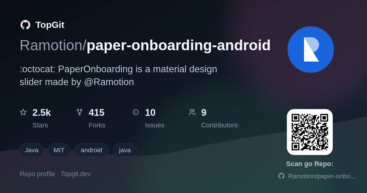 TopGit repo profile image for Ramotion/paper-onboarding-android