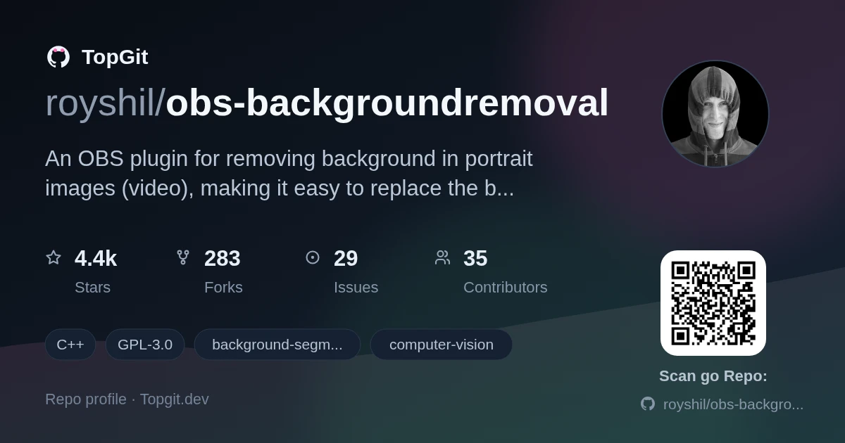 TopGit repo profile image for royshil/obs-backgroundremoval