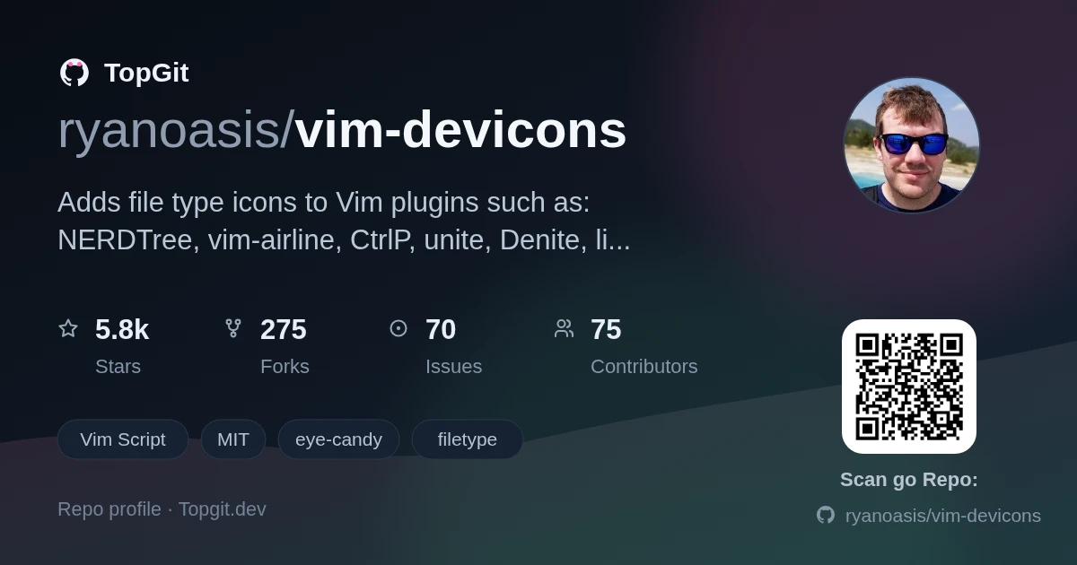 TopGit repo profile image for ryanoasis/vim-devicons