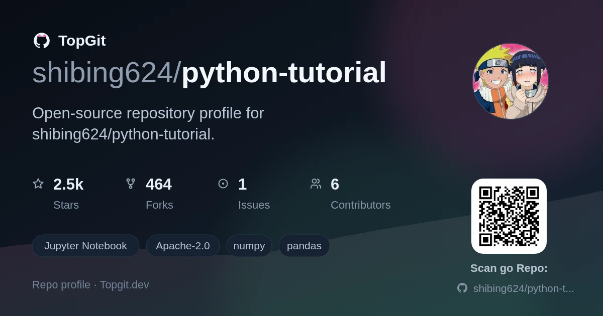 TopGit repo profile image for shibing624/python-tutorial