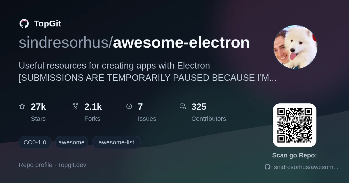TopGit repo profile image for sindresorhus/awesome-electron