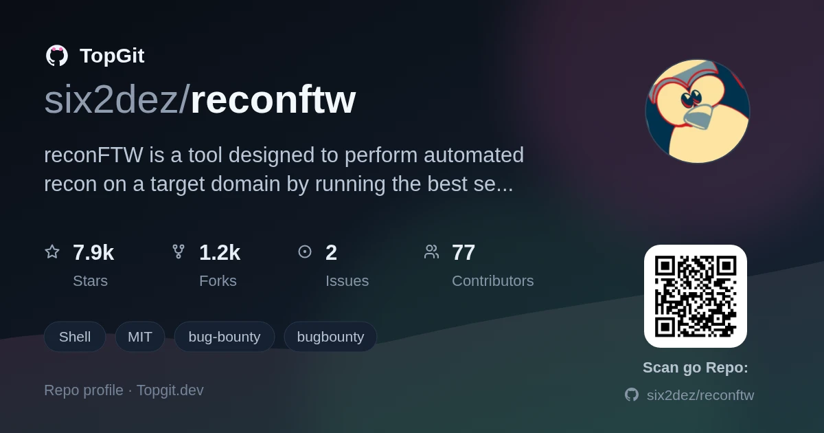 TopGit repo profile image for six2dez/reconftw