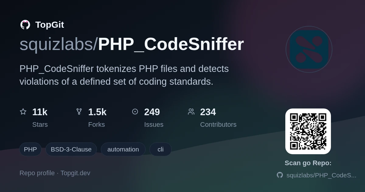 TopGit repo profile image for squizlabs/PHP_CodeSniffer