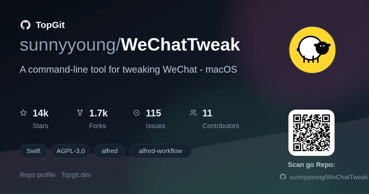 TopGit repo profile image for sunnyyoung/WeChatTweak