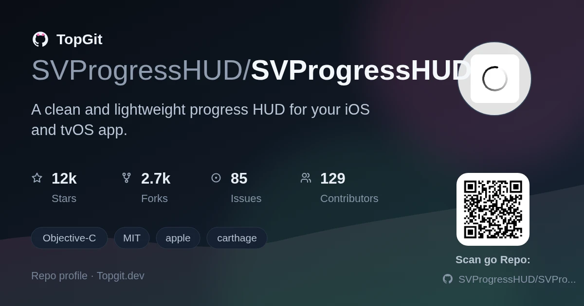 TopGit repo profile image for SVProgressHUD/SVProgressHUD